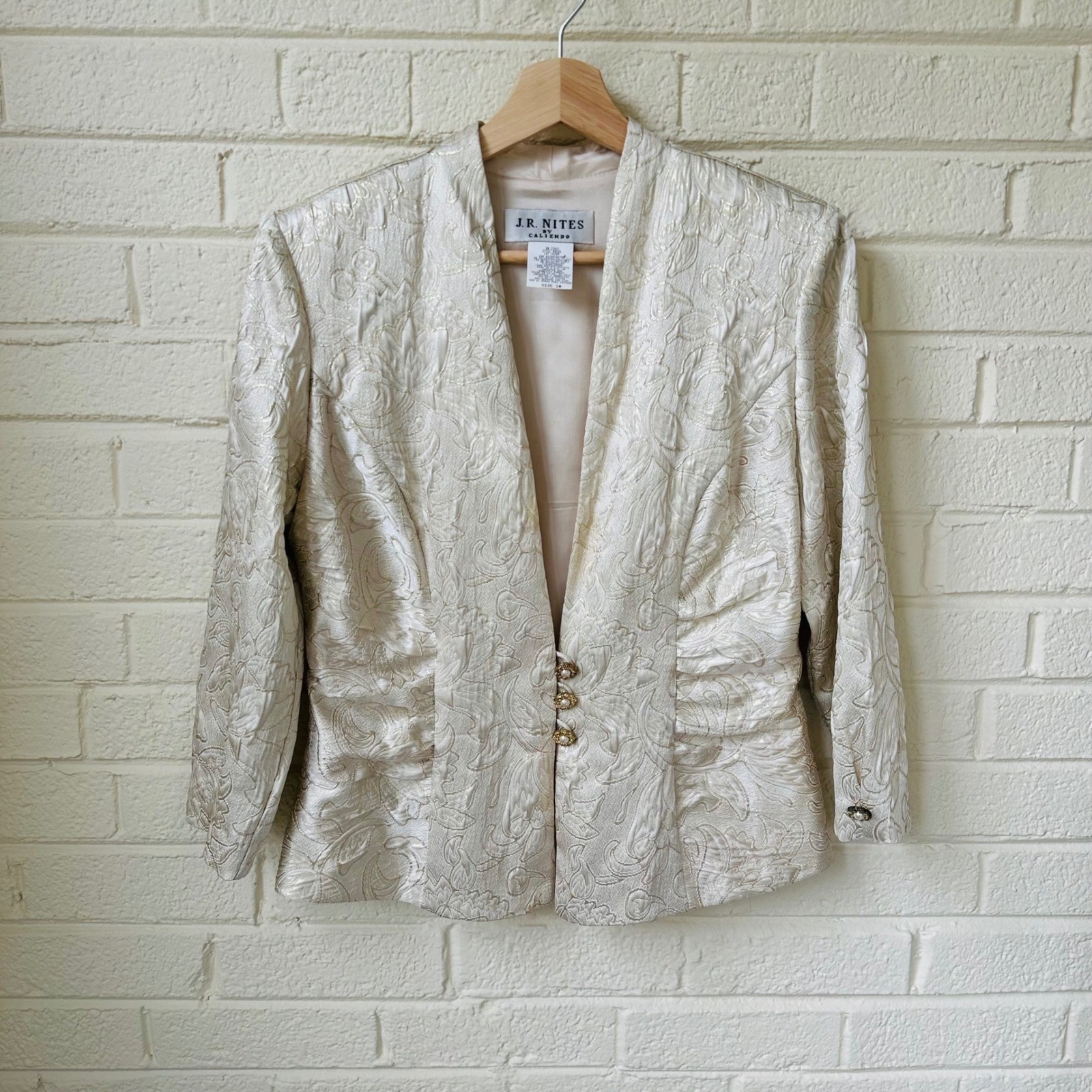 Vintage 80s J.R. Nites by Caliendo Gold Floral Brocade Evening Metallic Blazer