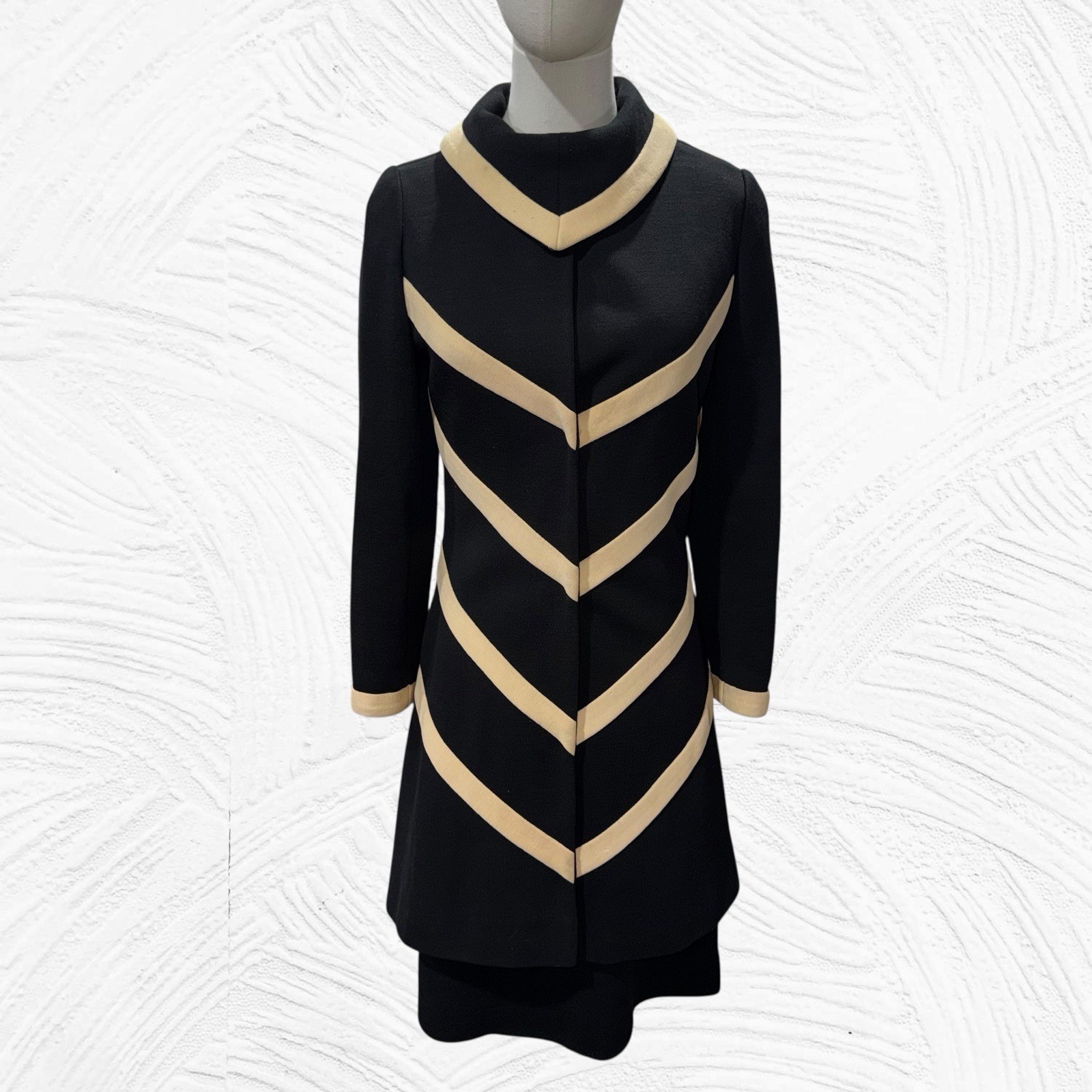 1960s LILLI ANN Knit Black Cream Chevron Dress W/Matching Jacket 2/4(read) *flaw