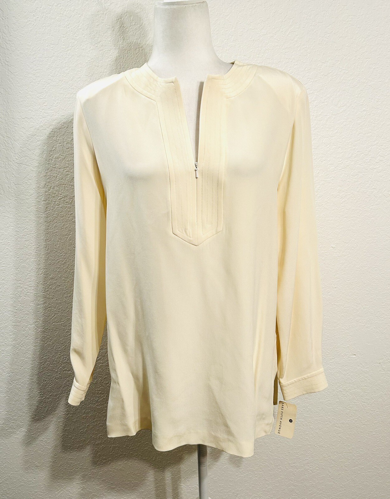Vtg 90’s NWT Saks Fifth Avenue Ivory 100% Silk Tunic Top Wm Md Real Clothes Line