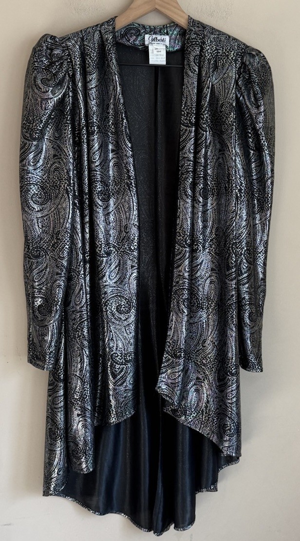 Vintage Gilberti Long Duster Jacket Rave Shimmer Disco Size 18 18W Cyber Goth