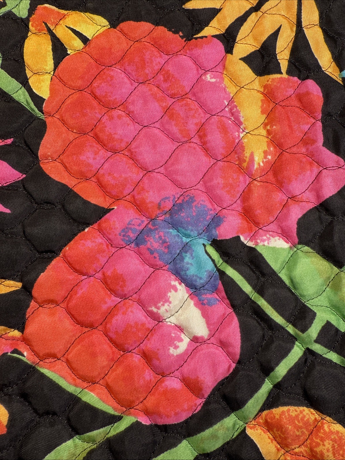 Vintage 1960s Womens Long Quilted Skirt Neon Flower Power Bonwit Teller XXS XS