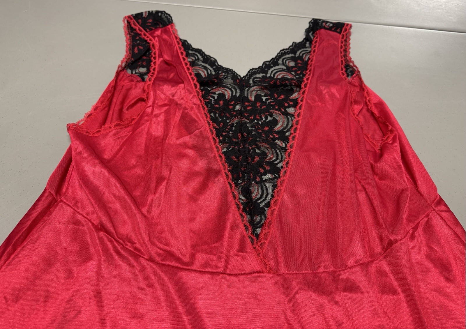 Vtg Fashion Bug Lace Swing Dress Red/Black Lace Sexy Sz 3X Nylon Fairy Silky