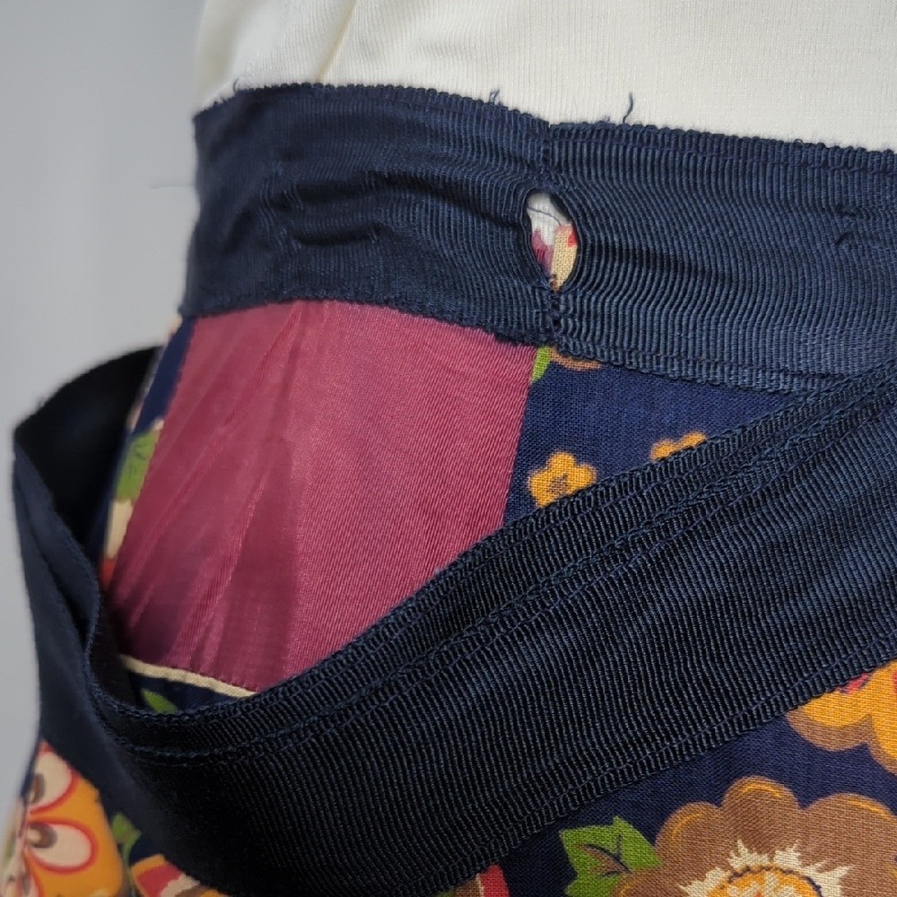 Vintage 70s Velvet Patchwork Wrap Maxi Skirt Bohemian Hippie Florals Festival