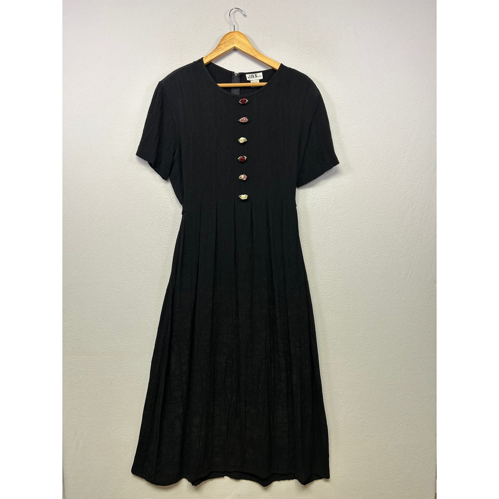 J.B.S. Ltd. Vintage 90s Dark Academia Women 10 Black Textured Midi Dress