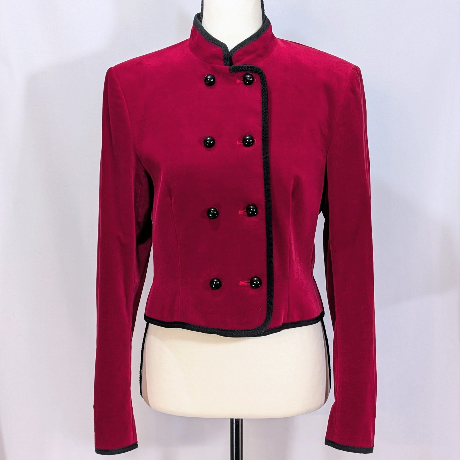 Jaeger Velvet Military Cropped Jacket Burgundy UK 10 Made in Great Britain