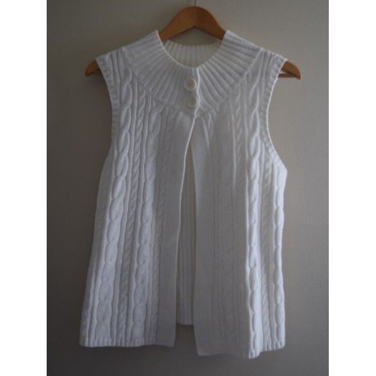 White Cable Knit Sweater Vest Cottagecore Coastal Grandma Preppy Nautical Size M