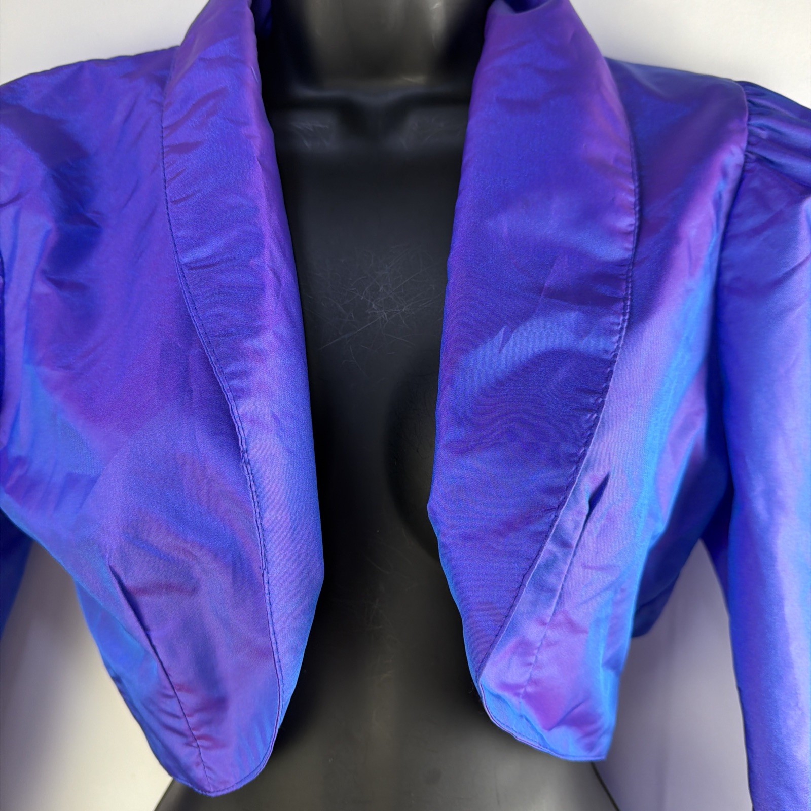 Vintage Rampage Satin Bolero Cropped Iridescent Purple Puff Sleeve