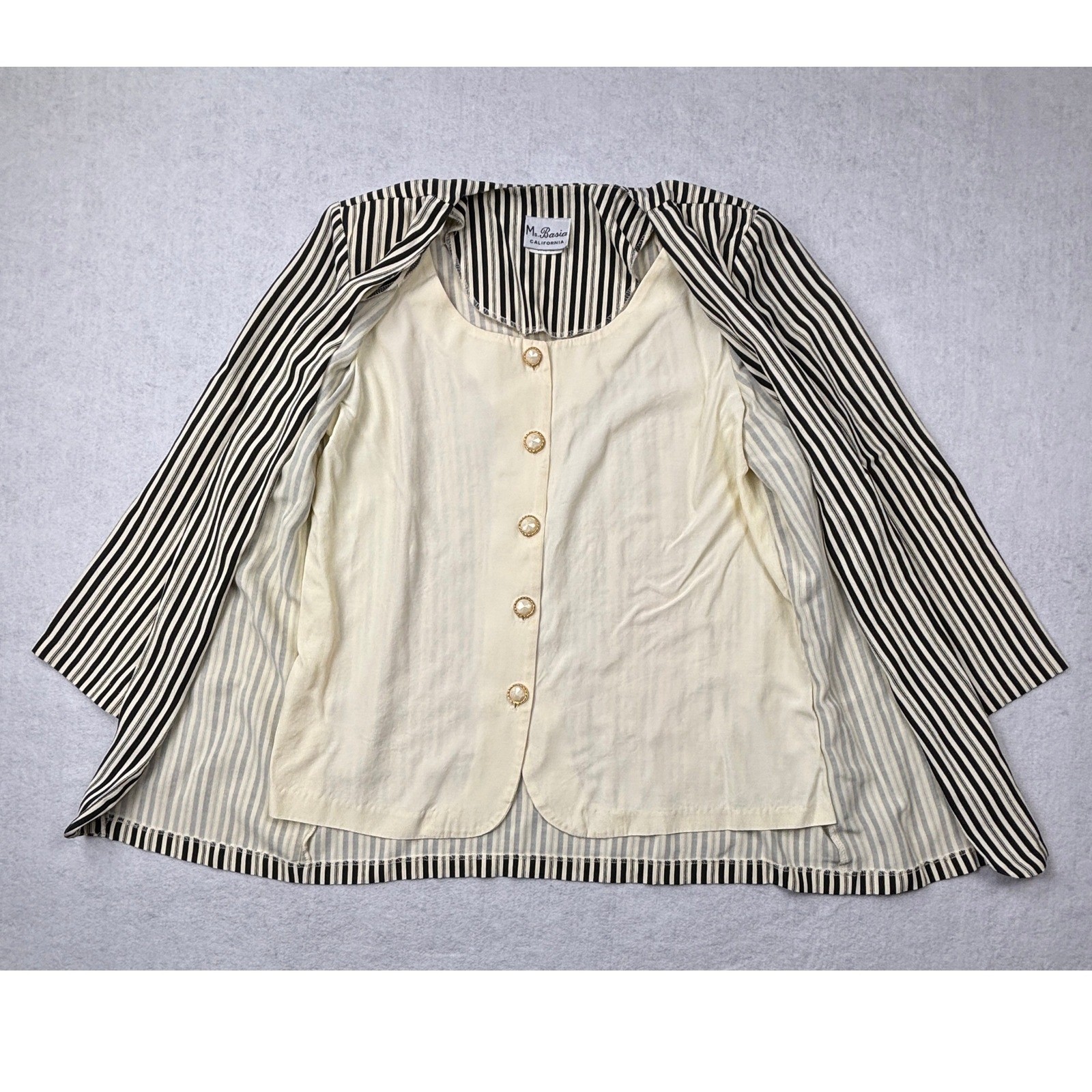 Ms. Basia California Vintage Striped Jacket & Vest 2 Piece Set Black White Sz 14