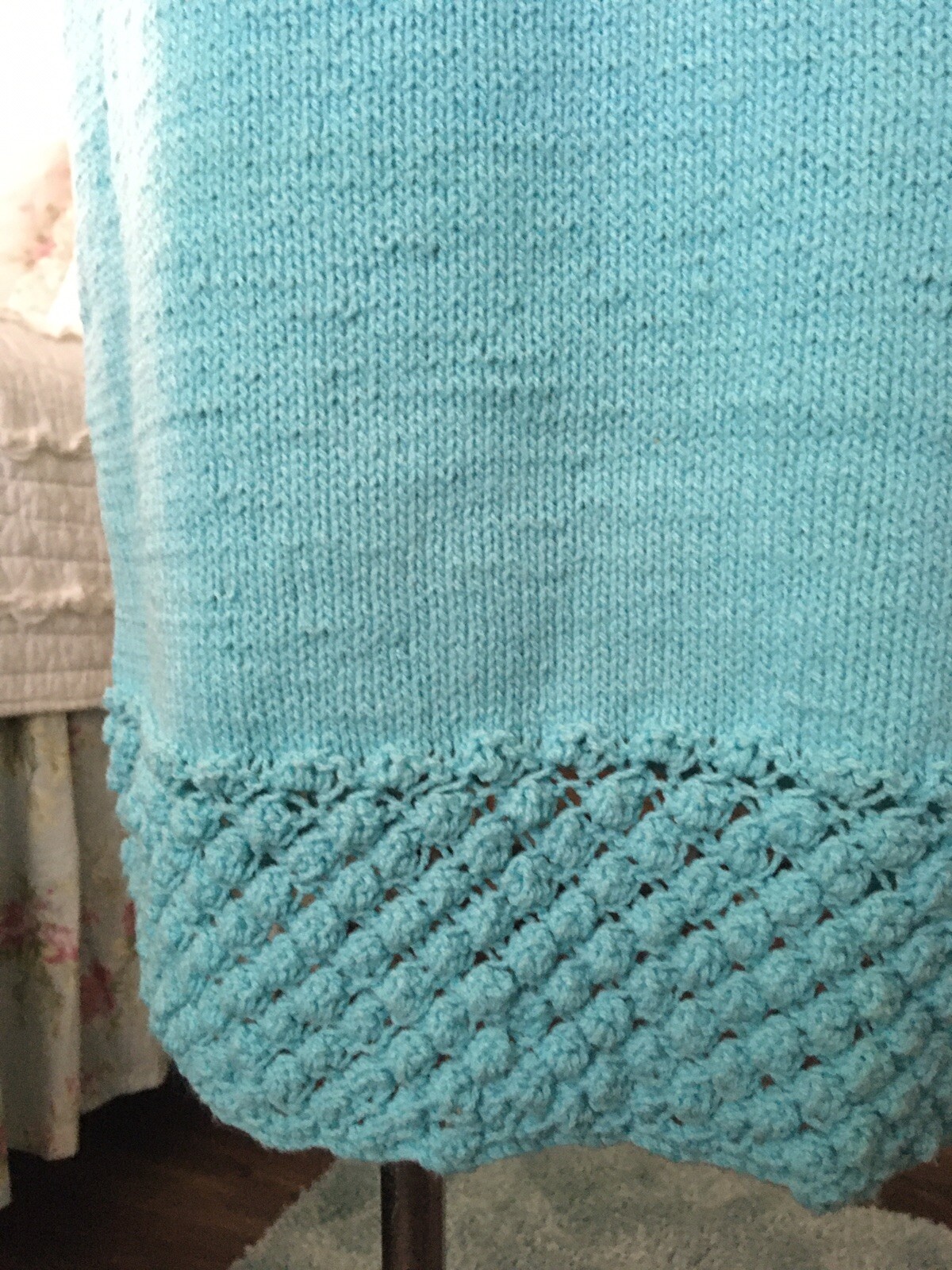 VTG 1960s Pastel AQUA Bubble HANDKNIT Dress Pin Up MOD Sleeveless