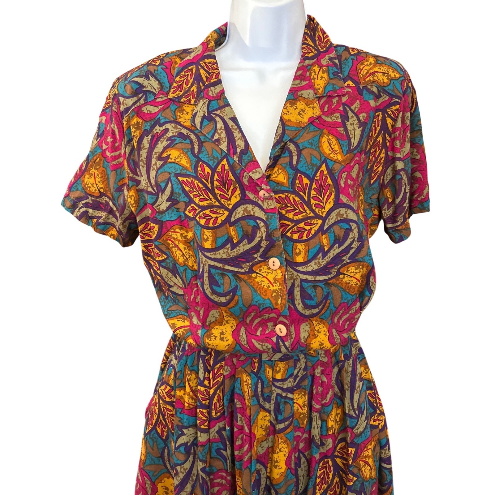 Vintage Anna Kriste Petite Floral Paisley Rayon Jumpsuit Wide Leg Medium USA