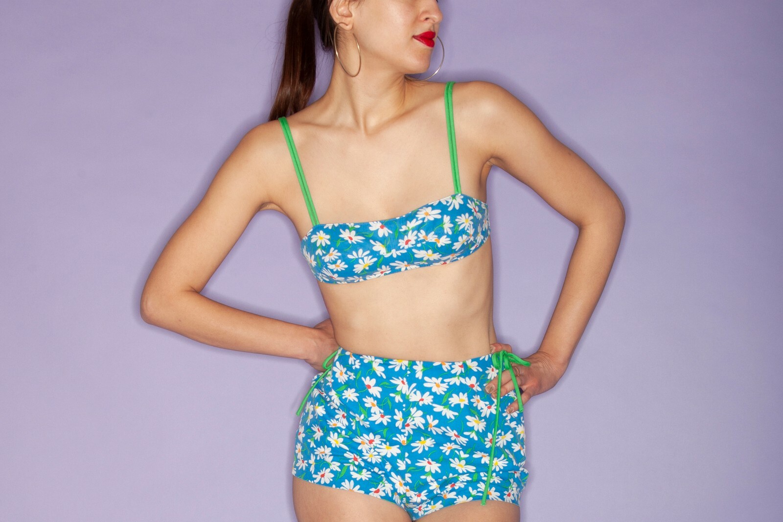 Vintage GABAR 60s Blue Floral High Waist Bikini Cotton unlabeled