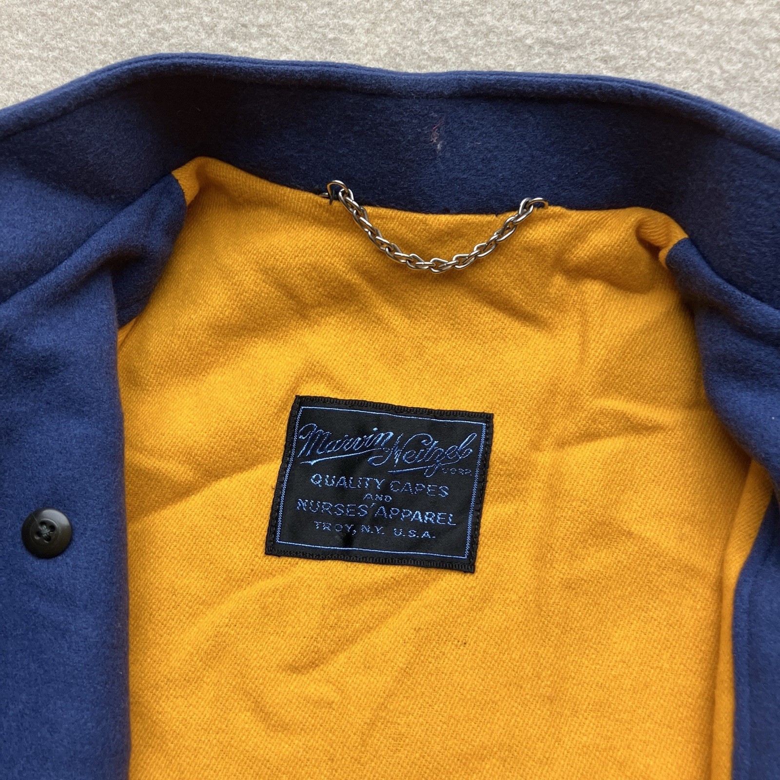 Vintage 40s WW2 Blue Yellow Wool Nurses Cape S.N.A MARVIN NEITZEL Size M