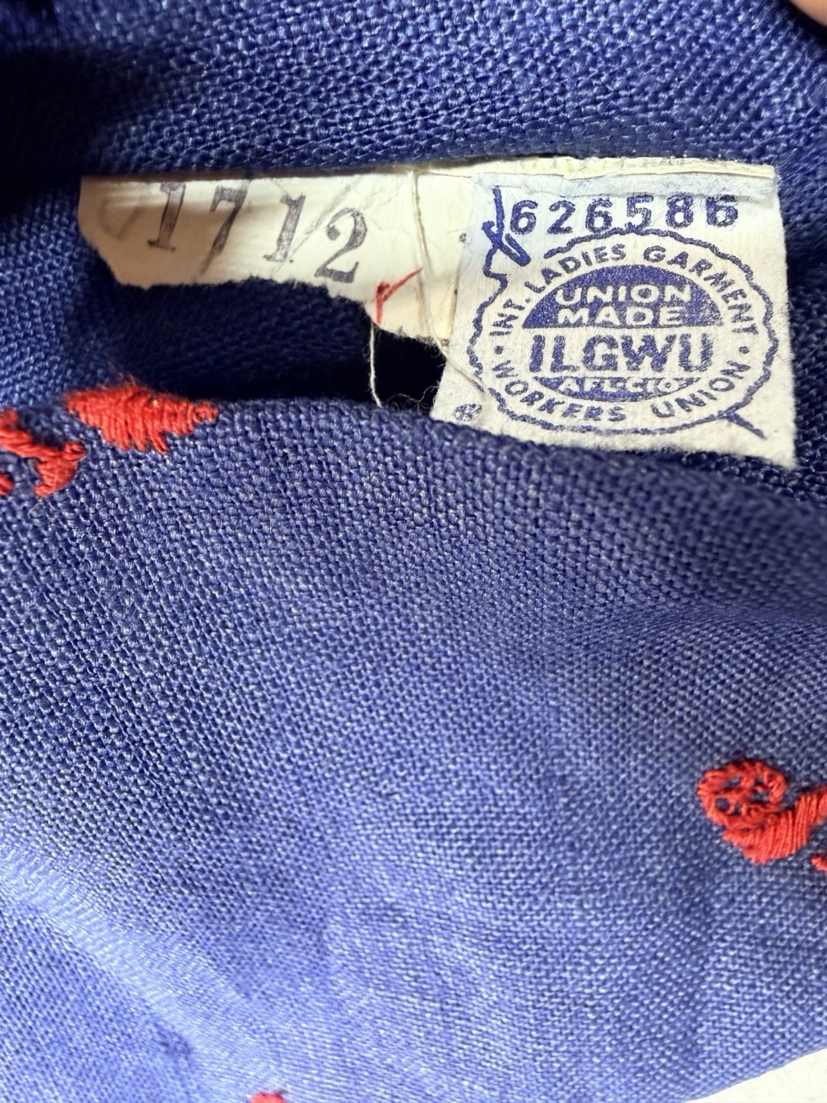 VTG Rare Abercrombie & Fitch Linen Shift Dress Navy Embroidery Scooterz USA 16 L