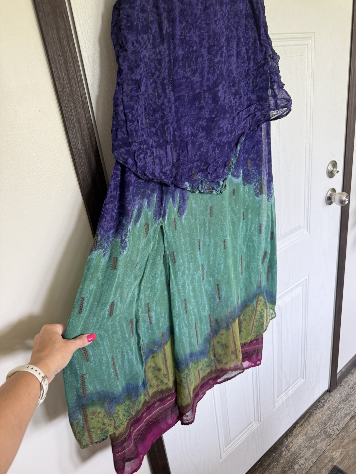 Vintage Phool purple turquoise layered rayon midi dress – M