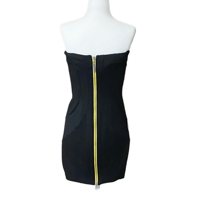 Vintage 90’s Mini Dress Neon Yellow Zippered Back Formal Body Con Size 0