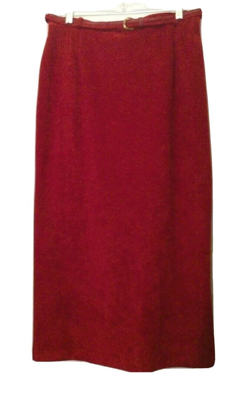Vintage Burgundy Skirt by Miss Alliage- Sz 14 Polyester – Belted and Lined