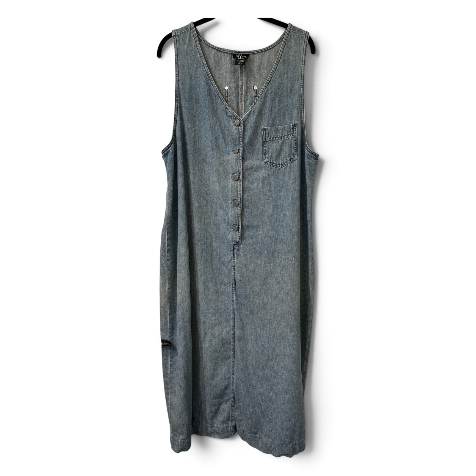Denim Jumper Dress XL Y2K 90s Overall Chore Maxi Button Front Pockets