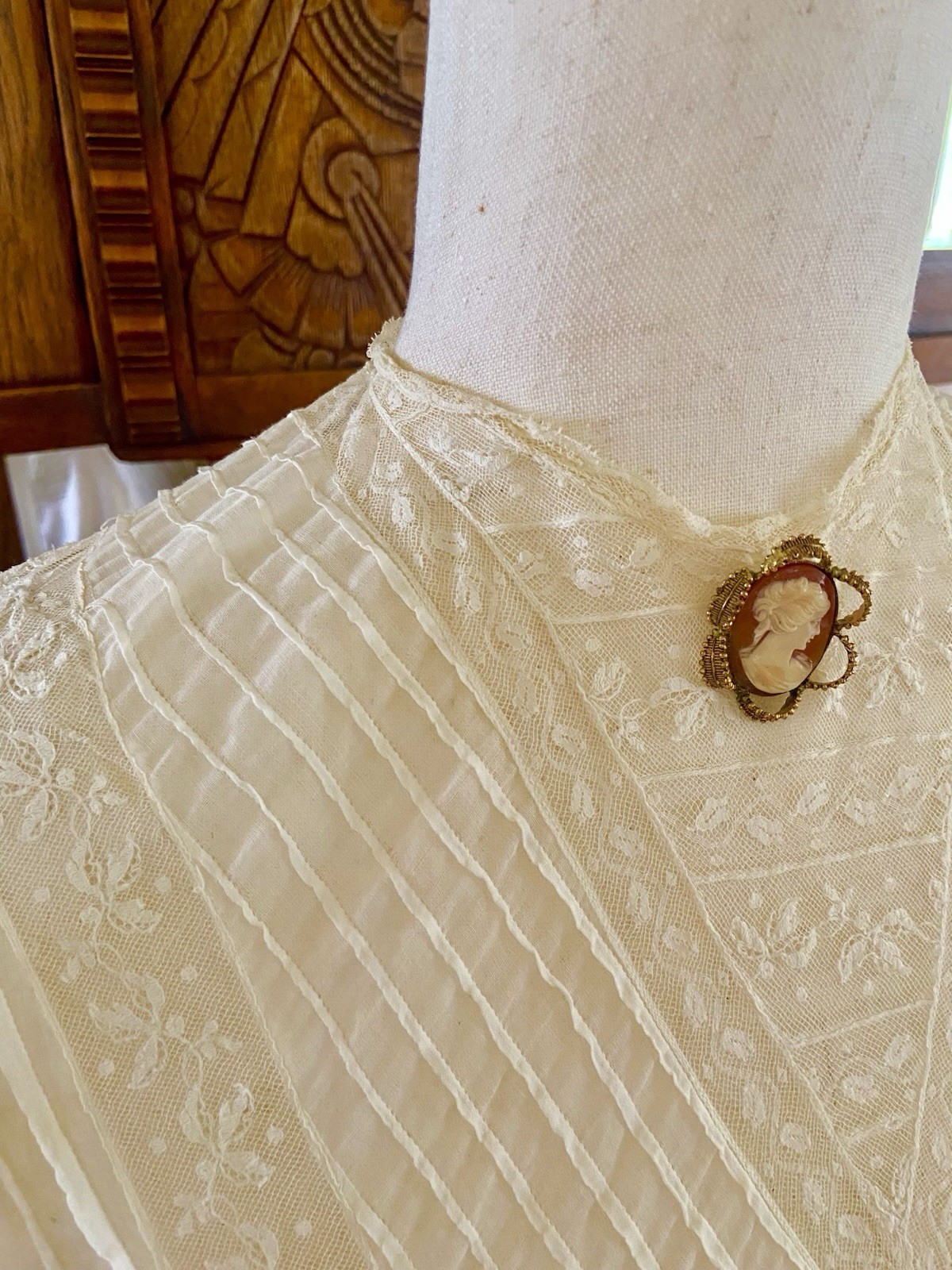1907 Antique Embroidered Edwardian Era White Muslin Lace Dress “Hazel Slifir” 13