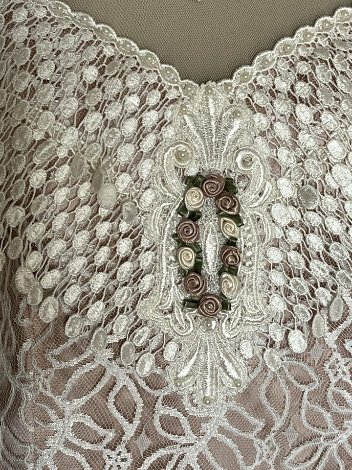Vintage 1990’s Harmony Ivory Over Antique Satin Dress, Size 8