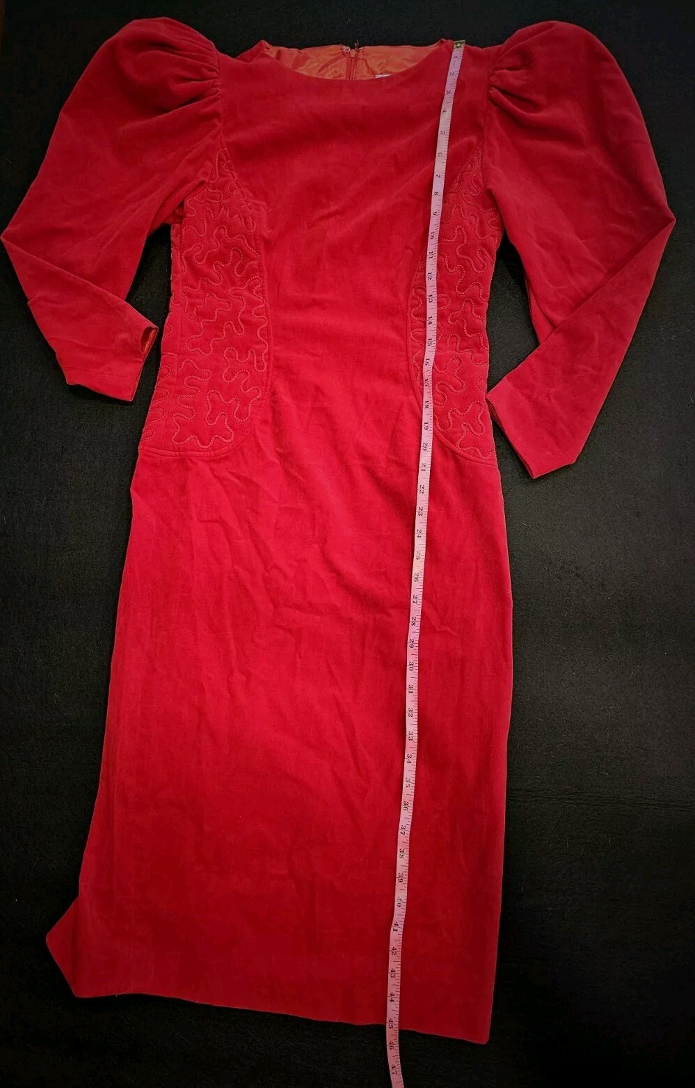 Vintage Barboglio Cristina Jan 80s Red Velvet Dress Size 8 Puffed Sleeves