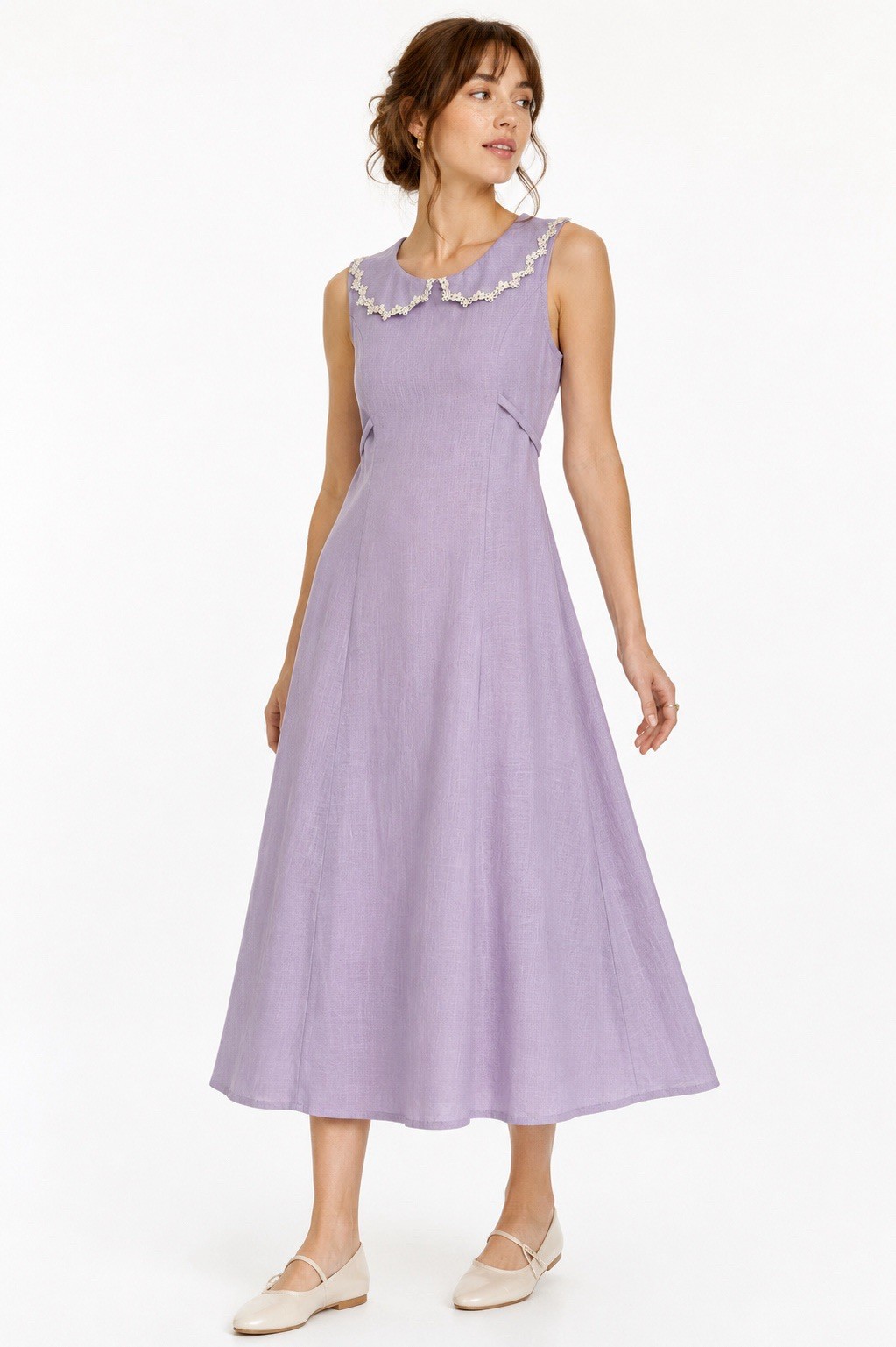 vintage 70S LILAC MIDI DRESS sundress LARGE cottagecore soft feminine twee