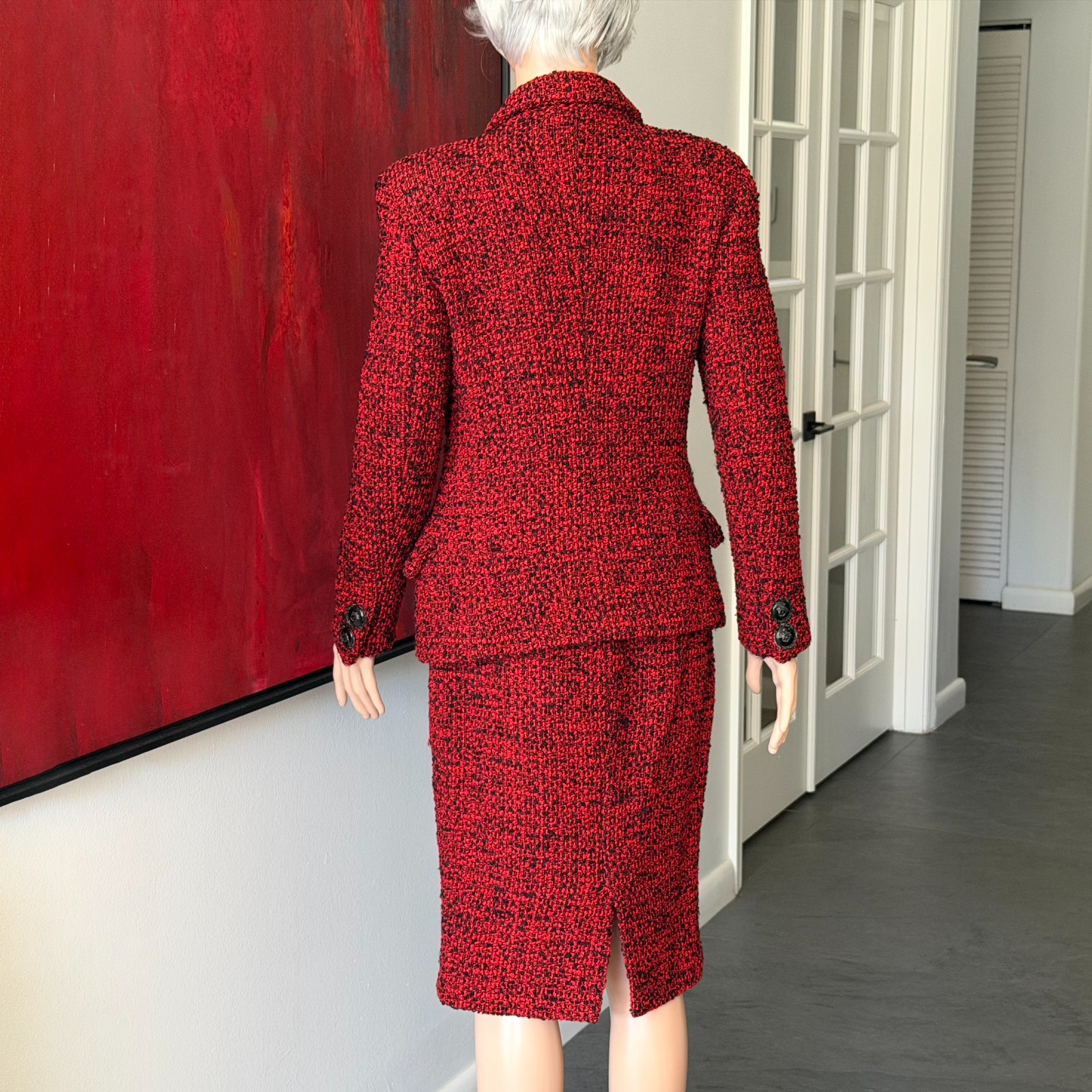 GIANNI VERSACE red wool boucle skirt suit size 42 from F/W 1995/96