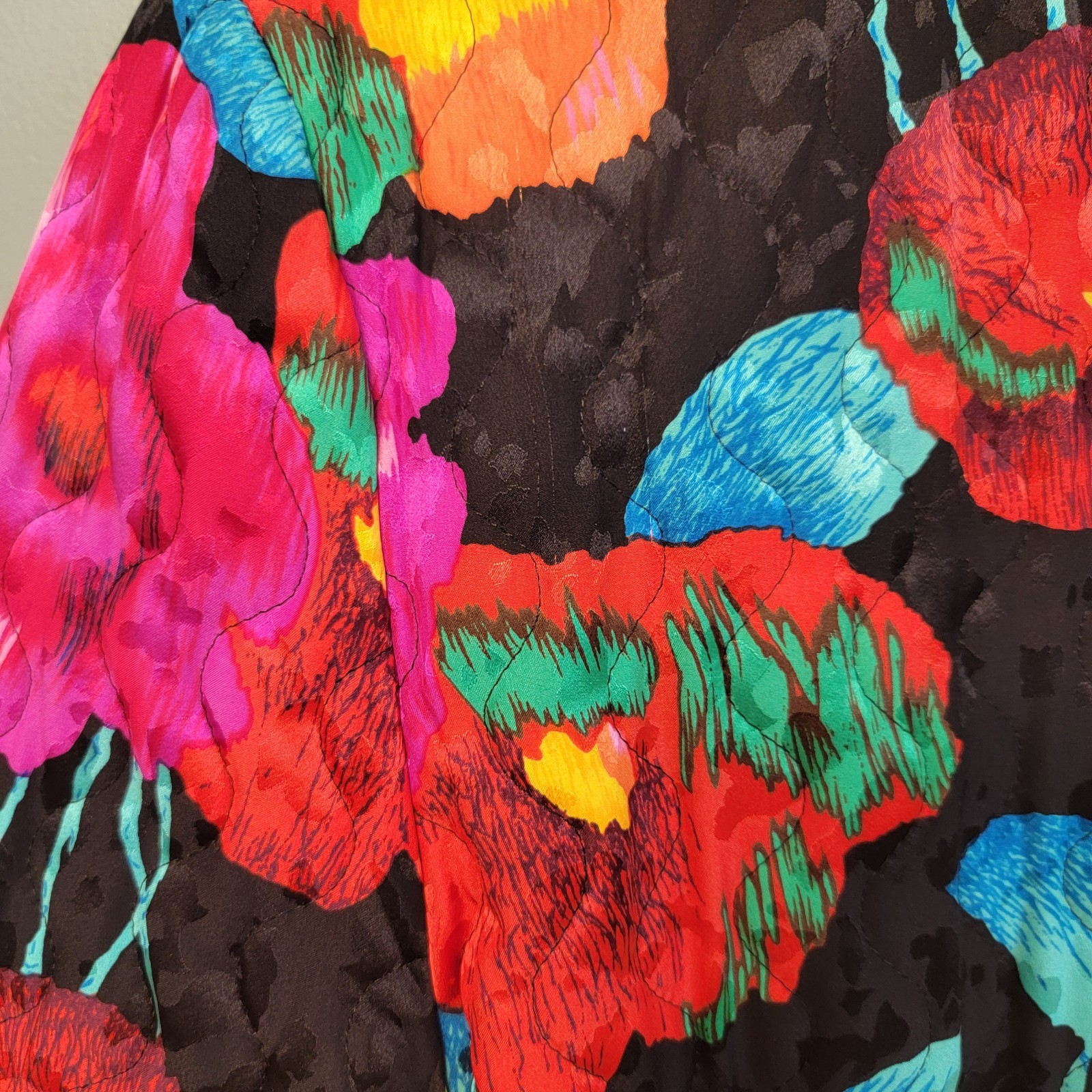 Vintage Gay Boyer New York Floral Quilted 100% Silk Designer Mobwife Size 10