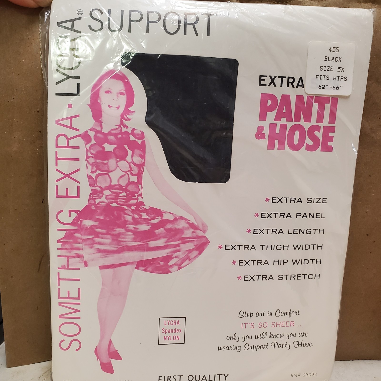 Vtg Lycra Support Extra Tall Sz 5X Panti & Hose Pantyhose Black Firs Hips 56-60