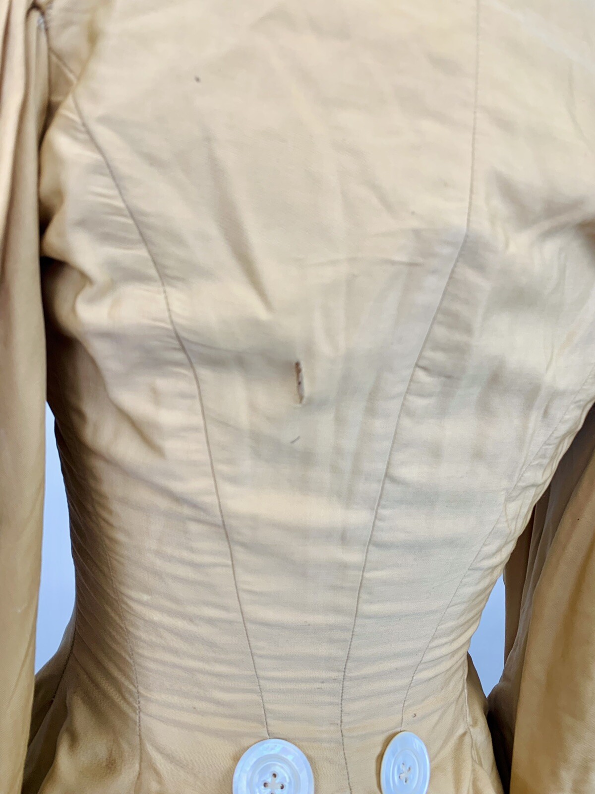 Antique Victorian 1890s Bodice & Skirt Set Tan Silk Leg of Mutton Sleeve AS IS