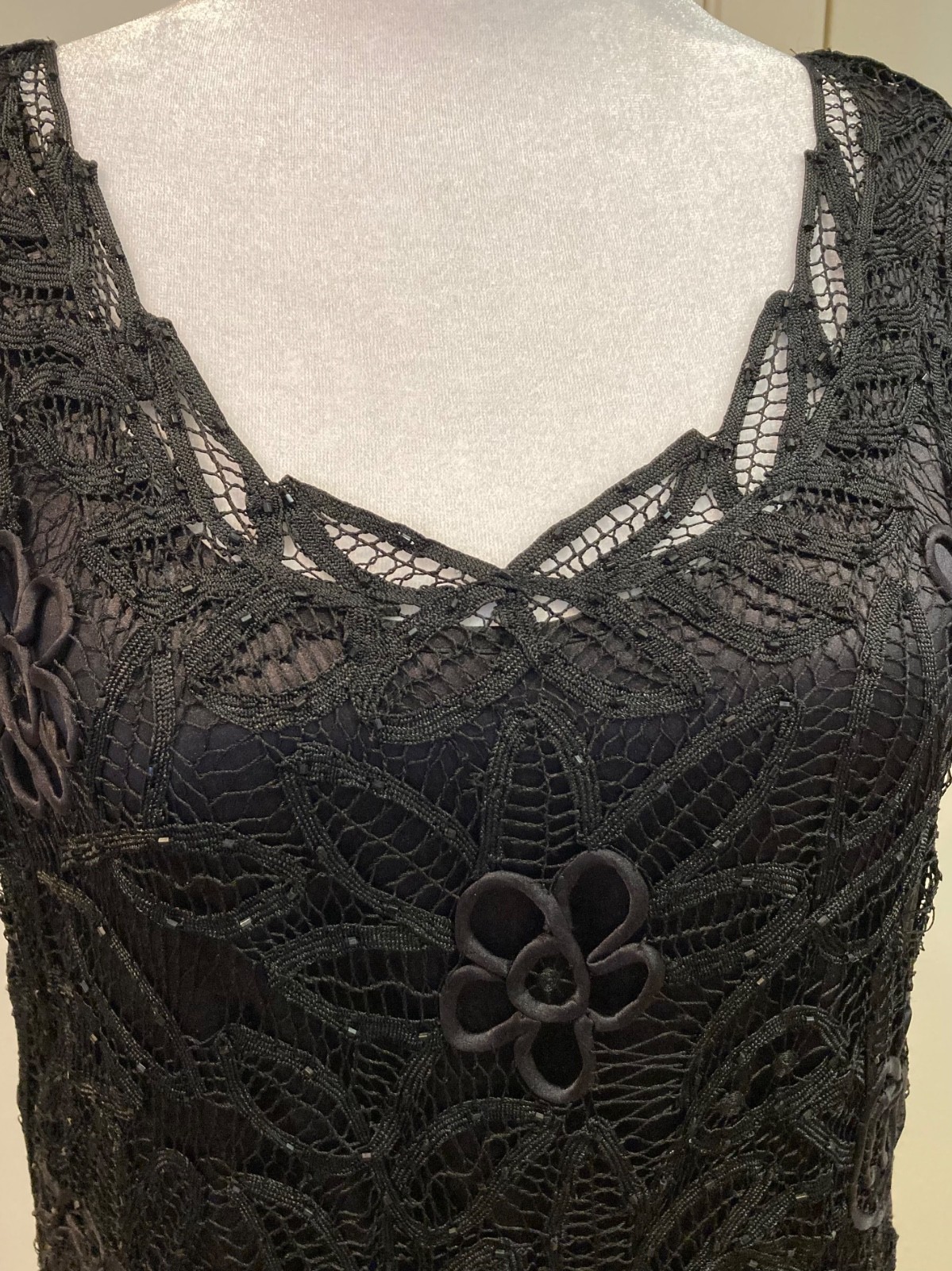 Vintage Soulmates Soutache Beaded Lace Sleeveless Evening Gown w/ Jacket, Size L