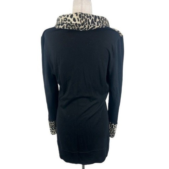 Y2K Vintage Joseph Ribkoff Cowl Neck Leopard Print Tunic Top Black Size 14