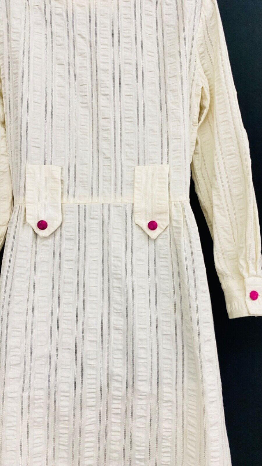 Vintage 1950s white embroidered dress long sleeve pink floral cotton pin-up M L