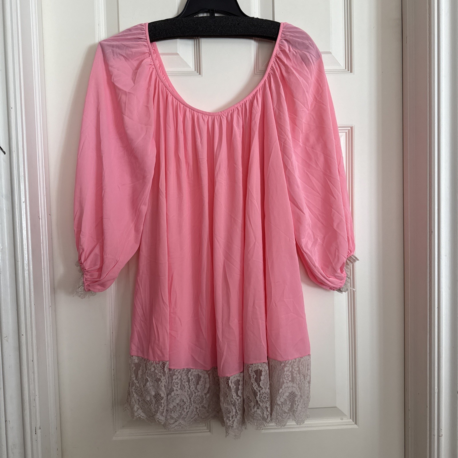 Vtg Claire Sandra by Lucie Ann Beverly Hills Pink Nylon Babydoll Nightgown S