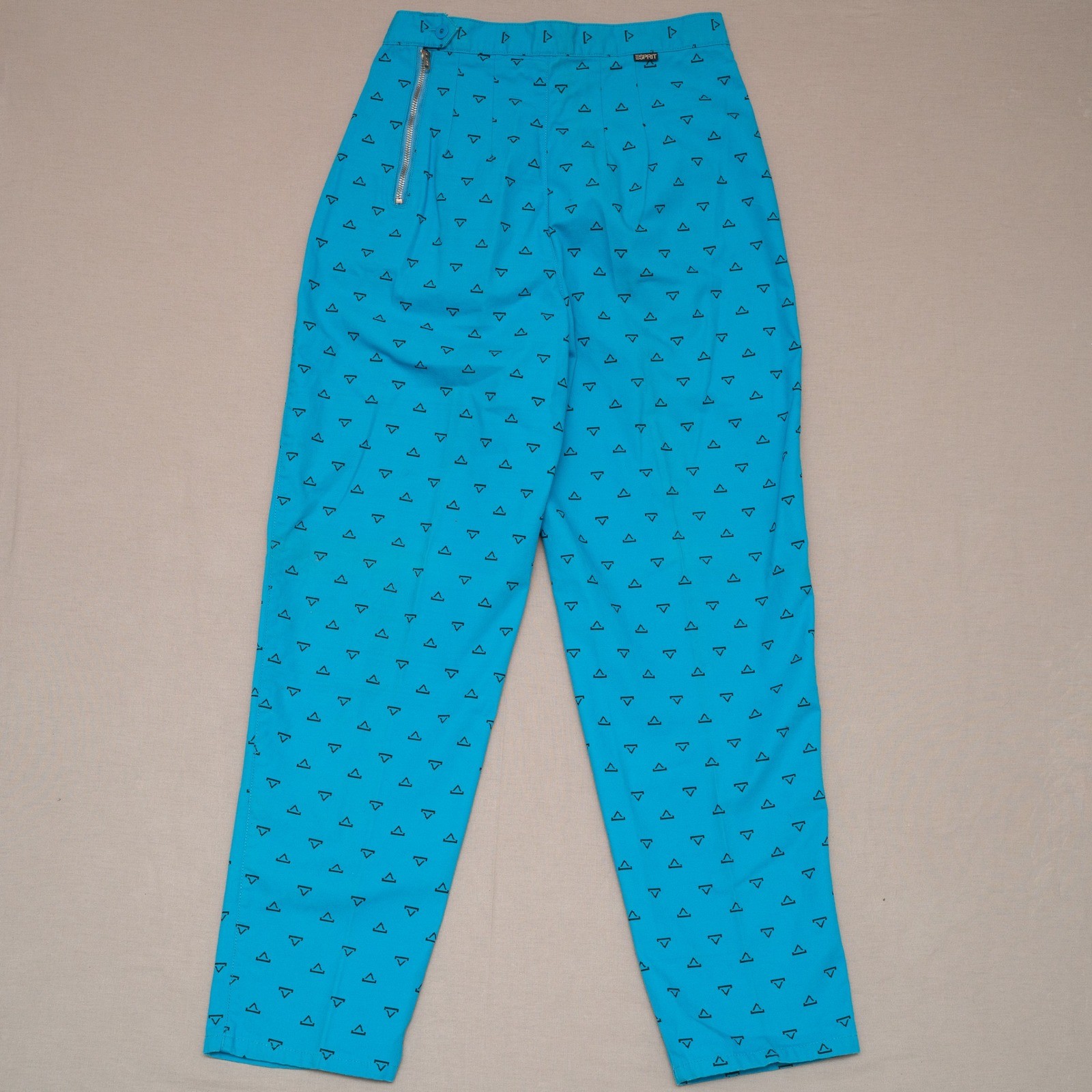 Vintage 80s Pleated High Waist Blue Pattern Side Zip Womens Pants 11/12 Cotton