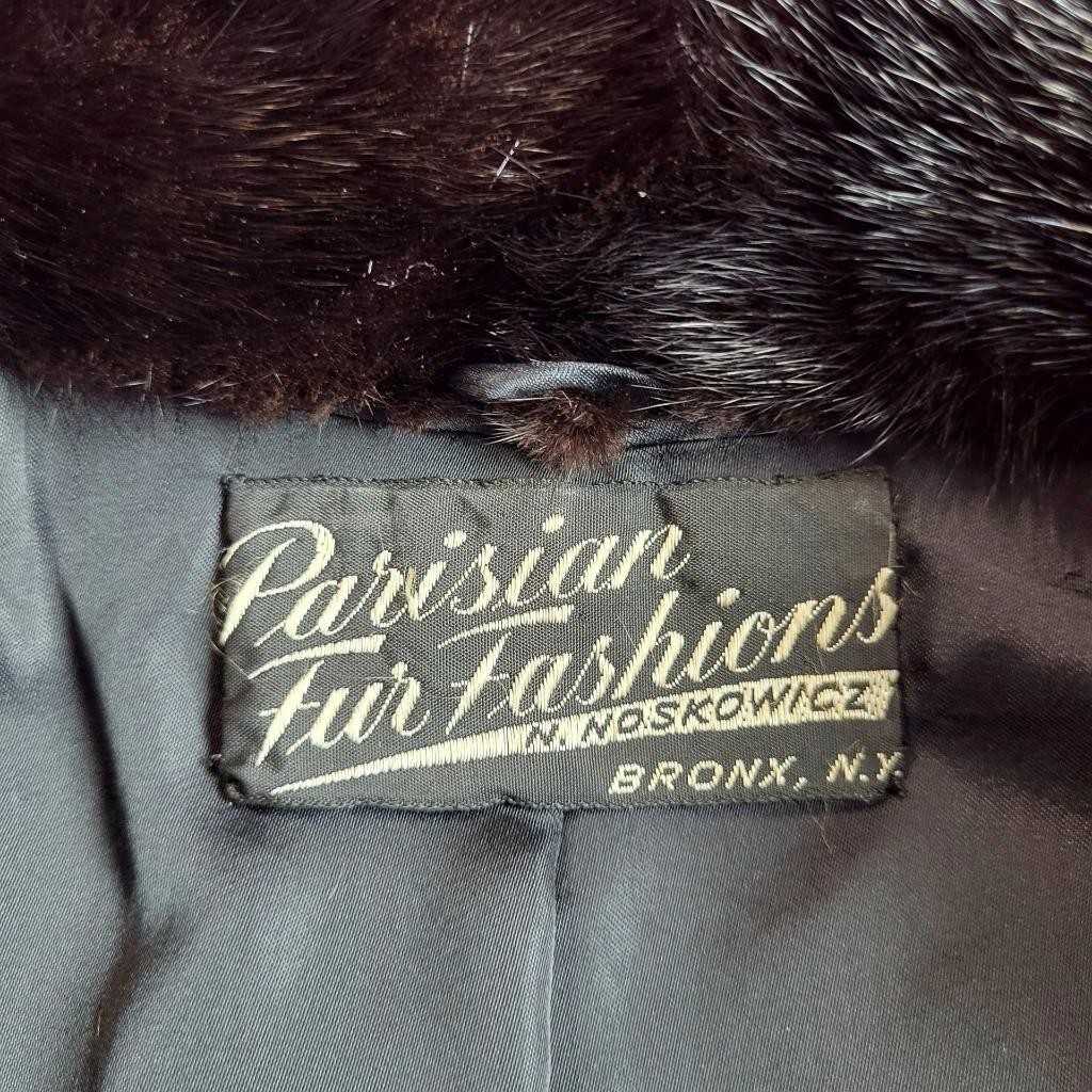 PARISIAN FURS~M/L~STUNNING VINTAGE BLACK GENUINE REAL FULL LENGTH MINK FUR COAT