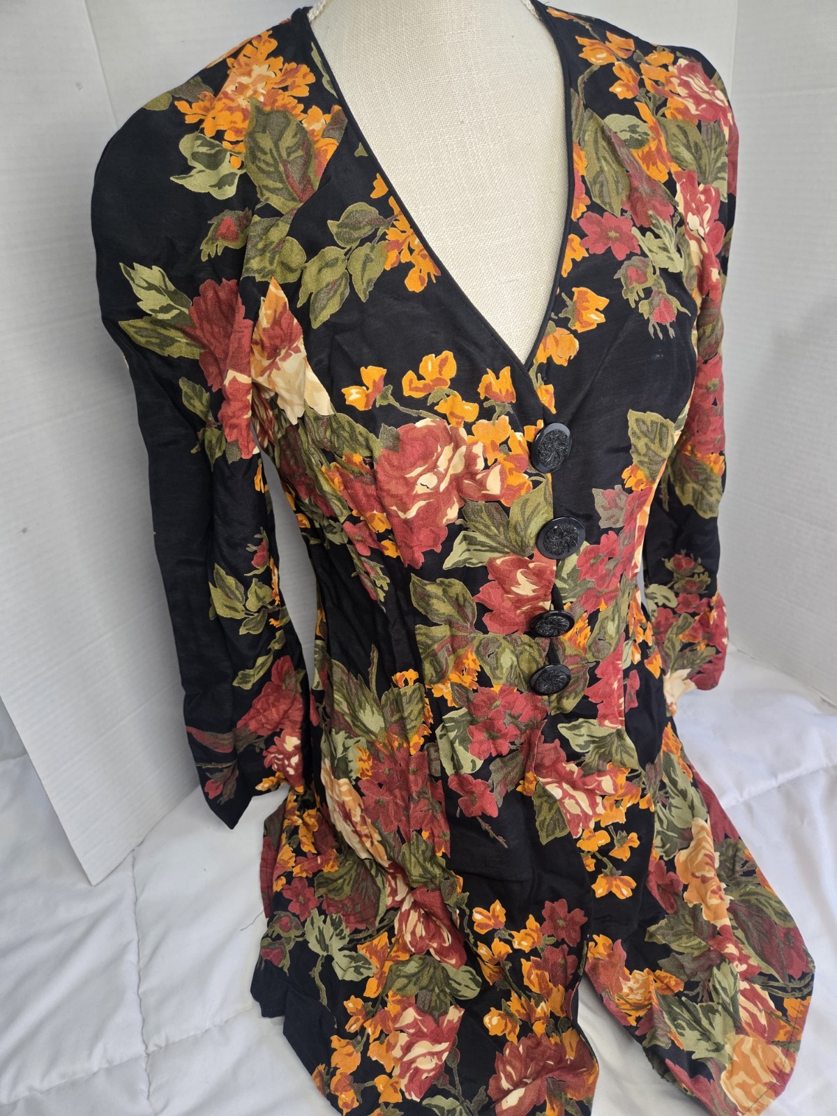 Vtg 80’s Boho Sz 4 Designer BARBARA BARBARA Floral Indie Buttons Dress Retro