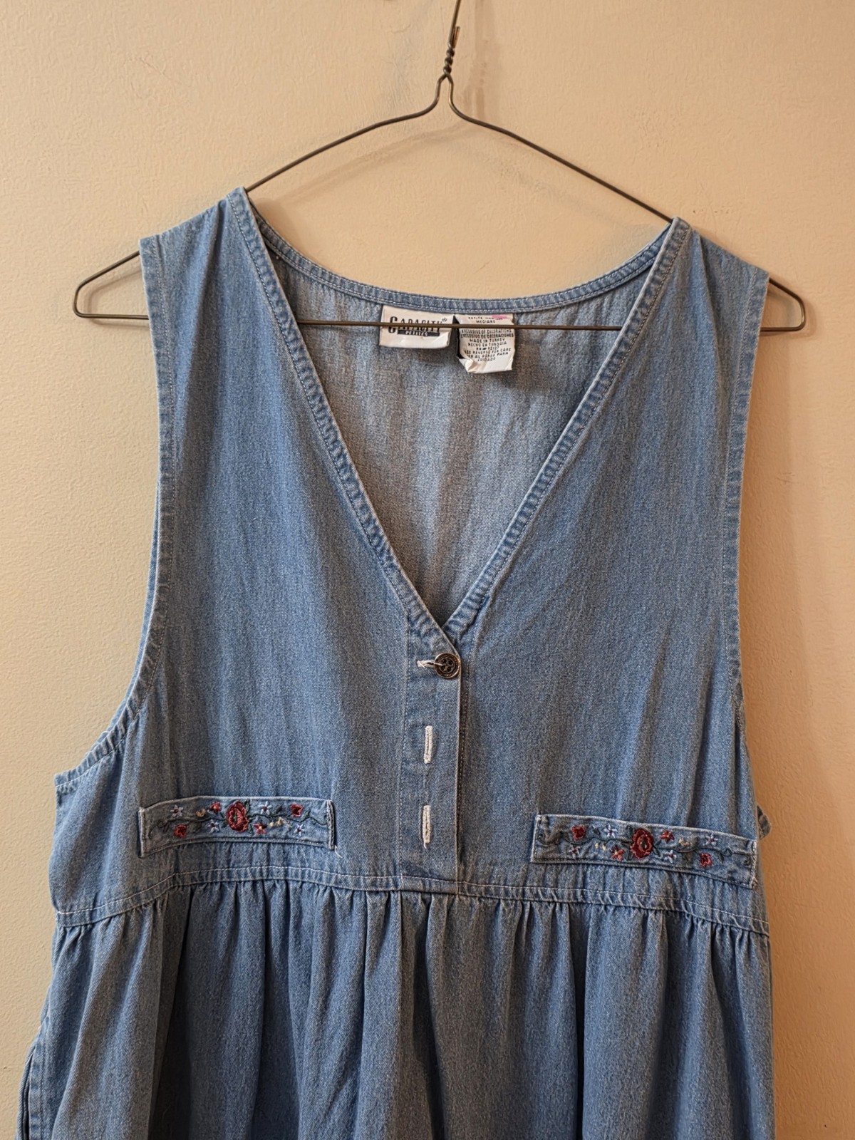 Vintage 90s Denim Capacity Overalls Cottage Boho Jumper Jean Dress Petite Medium