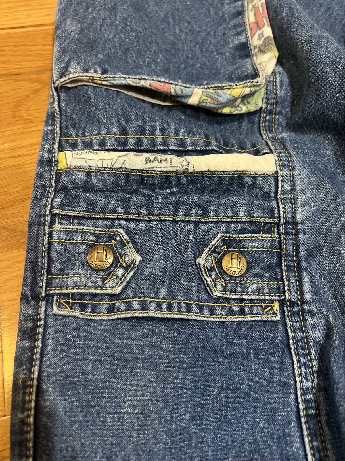 Rare VTG 80s Women’s Gasoline Jeans Comic Strip Accented Pockets/ Snap Buttons