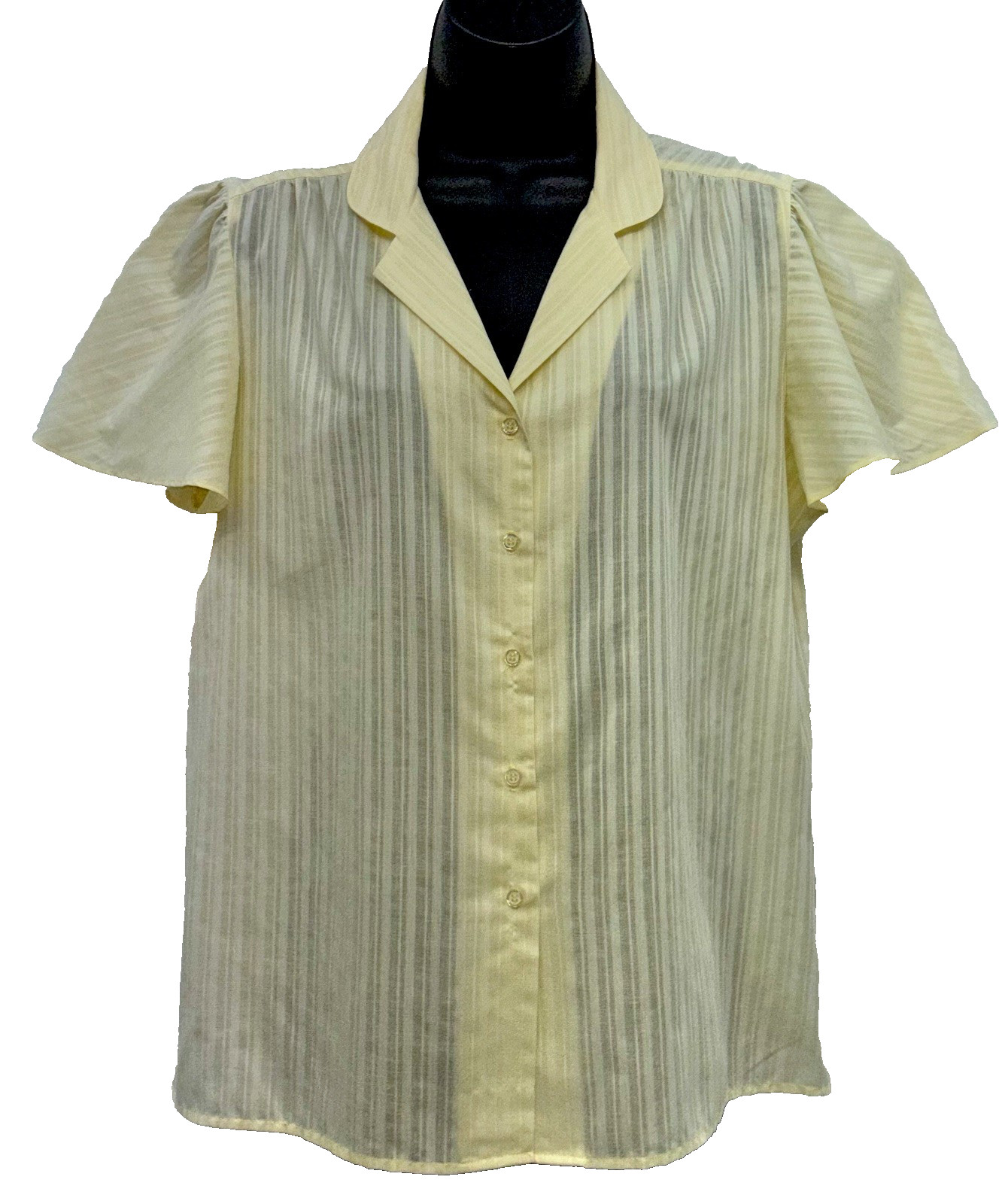 VTG 70s Ship 'N Shore Women Size M Short Sleeve Button Up Blouse Yellow Stripes