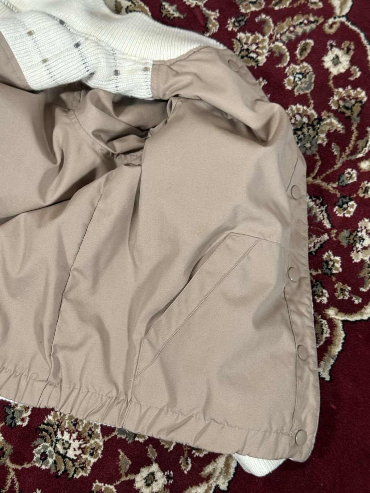 Vintage Andy John’s Tan, Cream And White Revisble Sweater Bomber Jacket Small