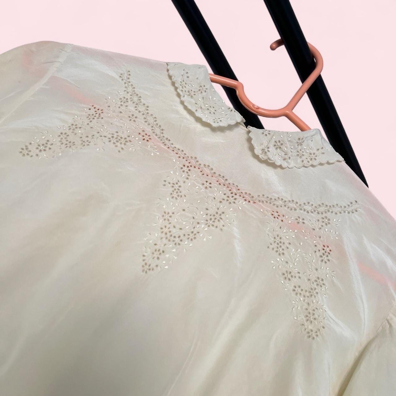 Antique Edwardian Silk Blouse Broderie Anglaise Long Sleeve Peter Pan Collar
