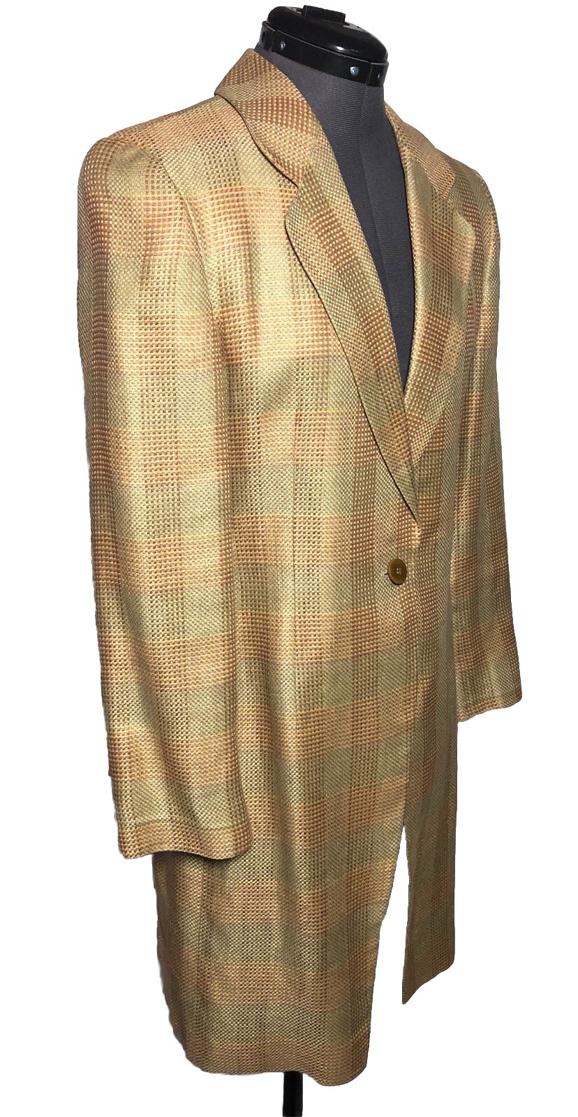 Vtg 80s Giorgio Armani Le Collezion Pink Blue Tan Plaid Long Blazer Italy 40 M