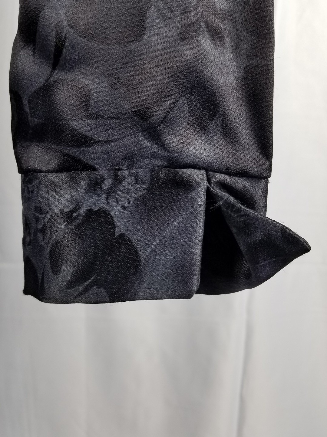 Vintage Alice Stuart Jonathan Logan Shirt Asian Black Satin Floral Frog Clasp