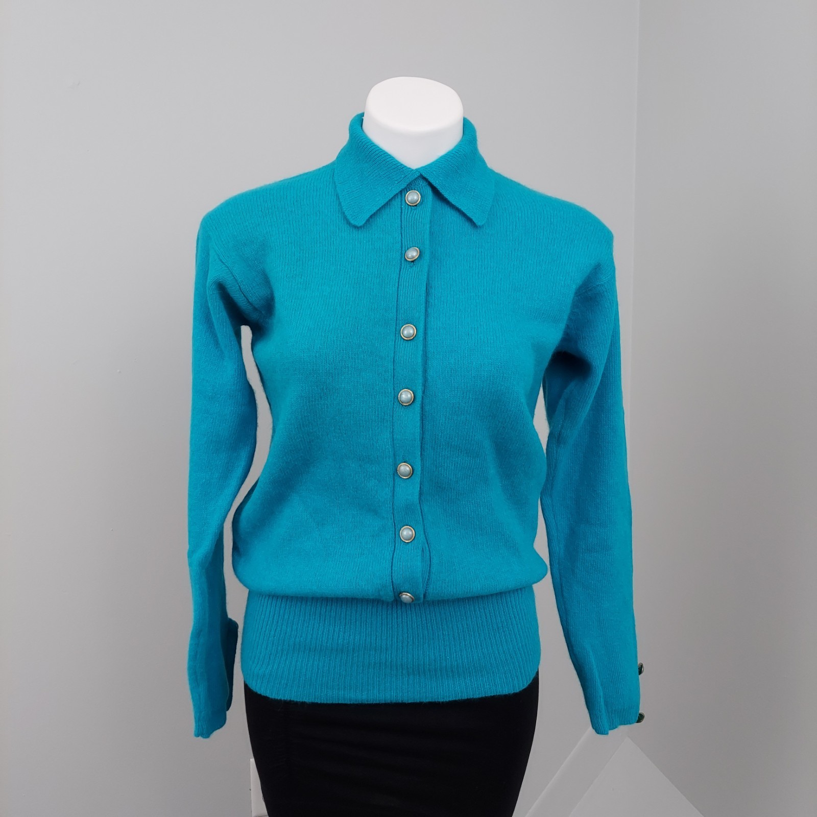Vintage 1980 SML Sport does Retro 1950s Button-up Collared Sweater, Small, Blue