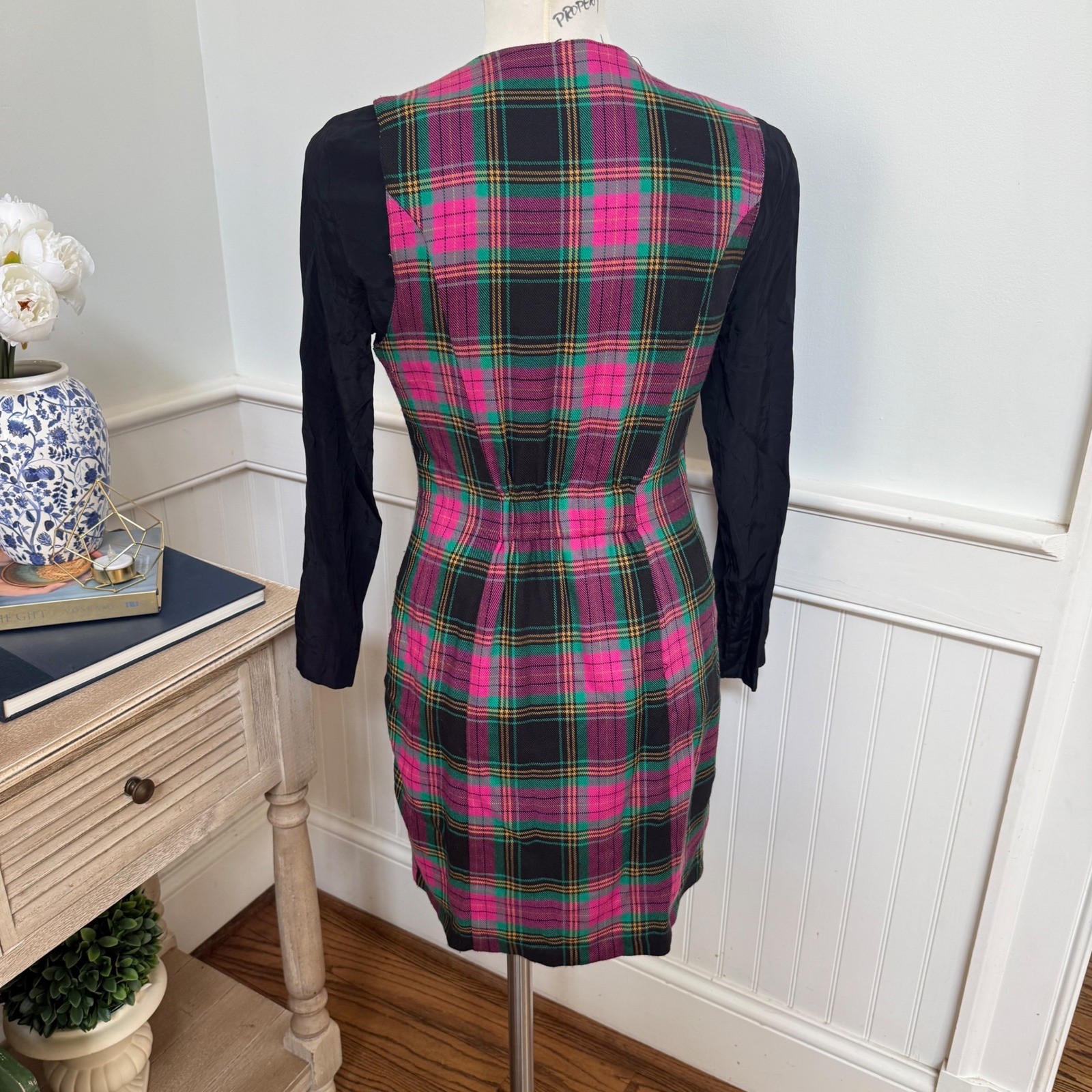 Brioche California Vintage 90s Plaid Jumper Dress and Blouse Set Pink Green 3/4