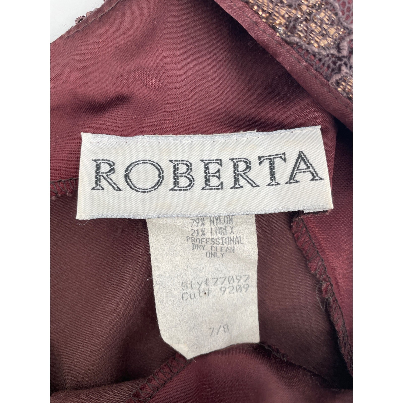 Vintage Roberta Gown Womens Small * Burgundy Halter Lace Satin Dress Prom Y2K