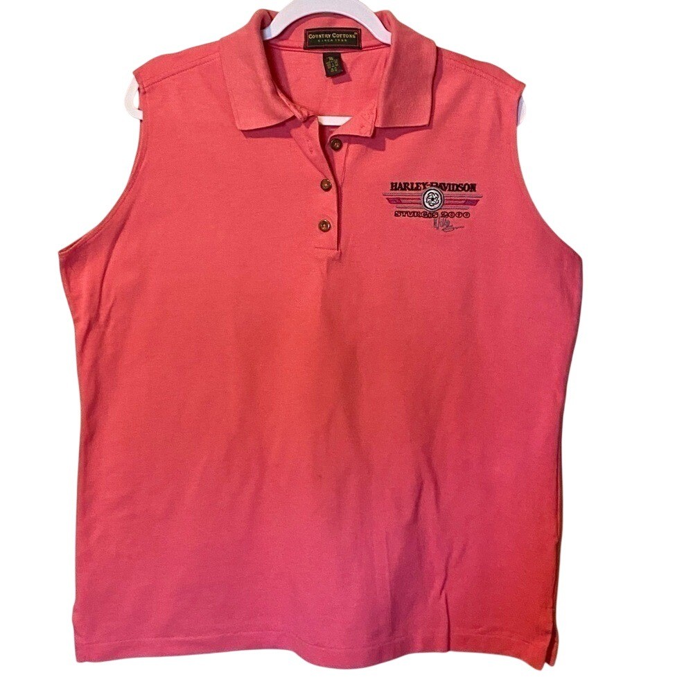 Vintage Pink Harley Davidson Sturgis 2000 Sleeveless Polo Shirt Top