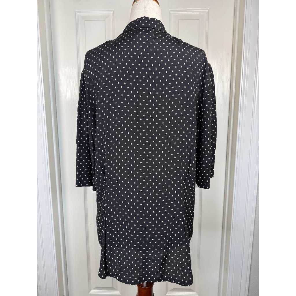 Laura Ashley Vintage Black Ditsy Floral Button Front Blouse Made in GB Size 14
