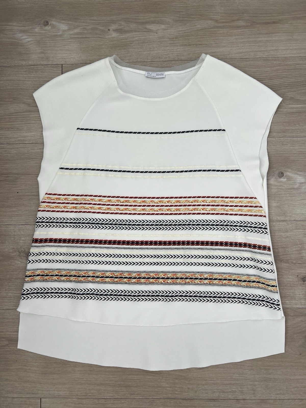 ZARA Women’s White Embroidered Boho Blouse Top Size S Cotton Short Sleeve