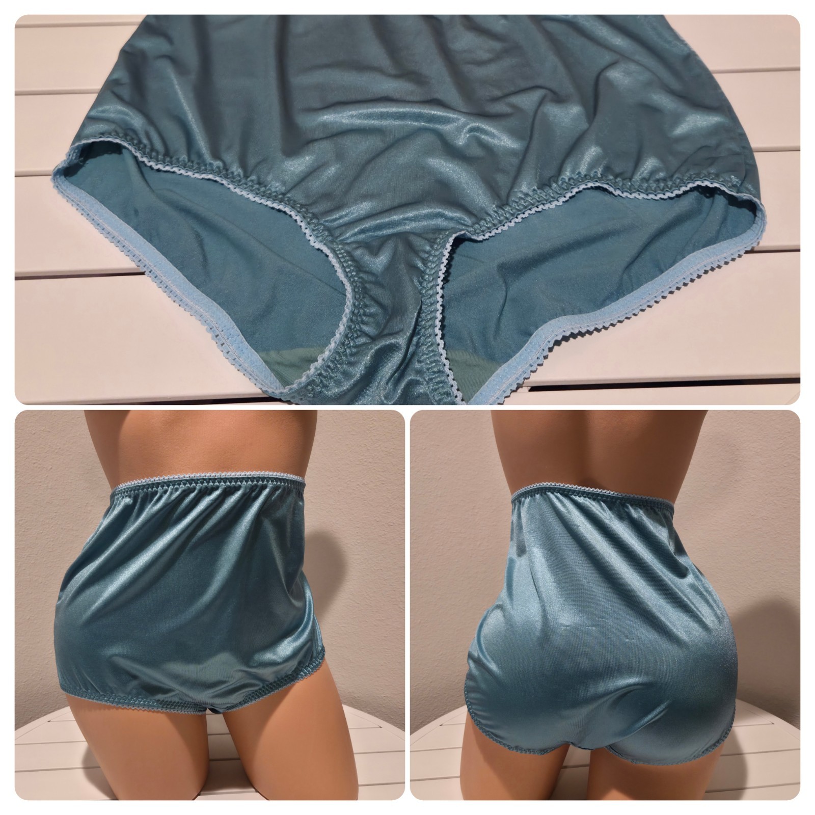 Flawed Vanity Fair Shiny Nylon Full Cut Brief Panty 10/3XL Hypersea Blue 40301